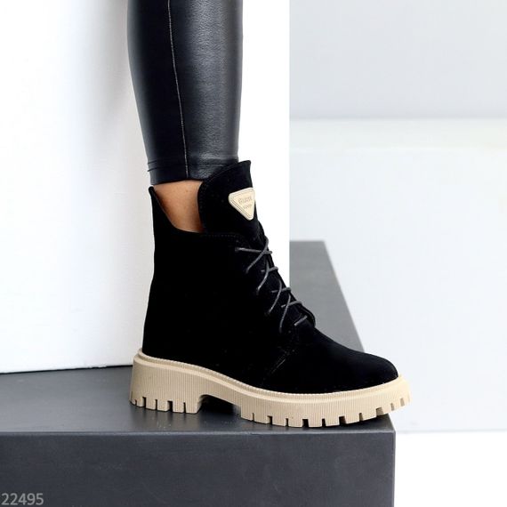 Круті чорні черевики повсякденні натуральна замша на бежевій підошві | Зображення 4
