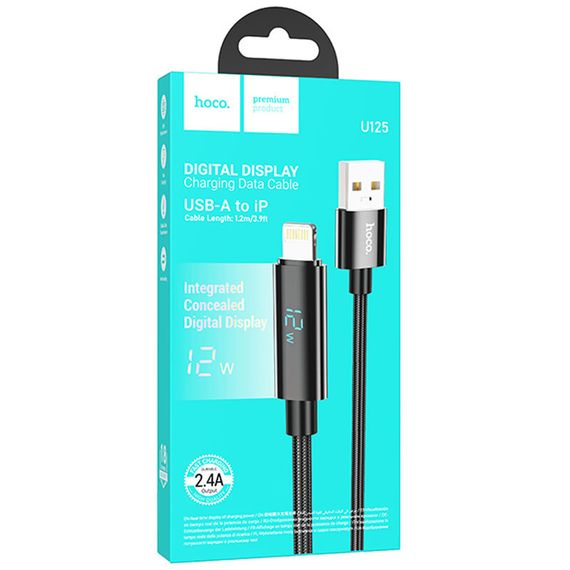 Дата кабель Hoco U125 Benefit 2.4A USB to Lightning with display (1.2m) Black | Зображення 5