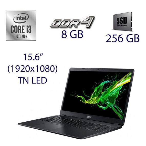 Ультрабук Б-клас Acer Aspire 3 A315-56 / 15.6" (1920x1080) TN LED / Intel Core i3-1005G1 (2 (4) ядра по 1.2 - 3.4 GHz) / 8 GB DDR4 / 256 GB SSD / Intel UHD Graphics for 10th Gen Intel Processors / WebCam / Windows 11 б/в
