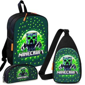 Набор Minecraft Крипер с когтями 3 в 1: детский рюкзак + сумка-слинг + пенал, для мальчика и девочки 7–9 лет (6159)