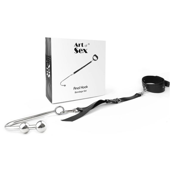 Анальний гак 3 із нашийником з натуральної шкіри Art of Sex - Anal hook, Чорний | Зображення 1