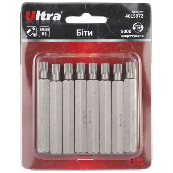 Набір біт Ultra Spline M8×75мм 10мм 8шт S2 (блістер) 4015972