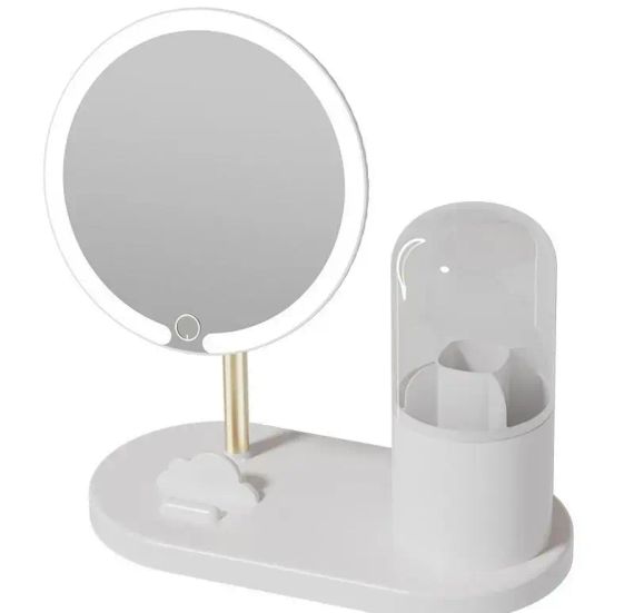 Дзеркало з LED підсвічуванням кругле + тубус для зберігання косметики (6016)