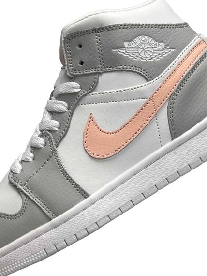 Зимние женские кроссовки  Air Jordan 1 Retro High Grey White Pink Fur   , Вьетнам 36 23 см