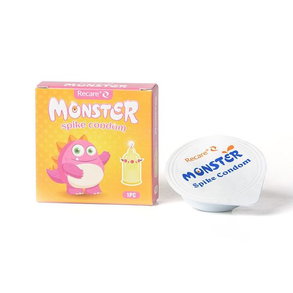 Насадка на член Recare Pink Monster Spike Condom (презерватив з кульками та вусиками), Рожевий | Зображення 2