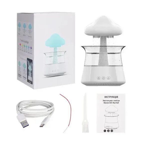 Атмосферный ультразвуковой увлажнитель воздуха гриб Rainfall с эффектом дождя. Ночник увлажнитель воздуха Doctor-101 с подсветкой | Зображення 1
