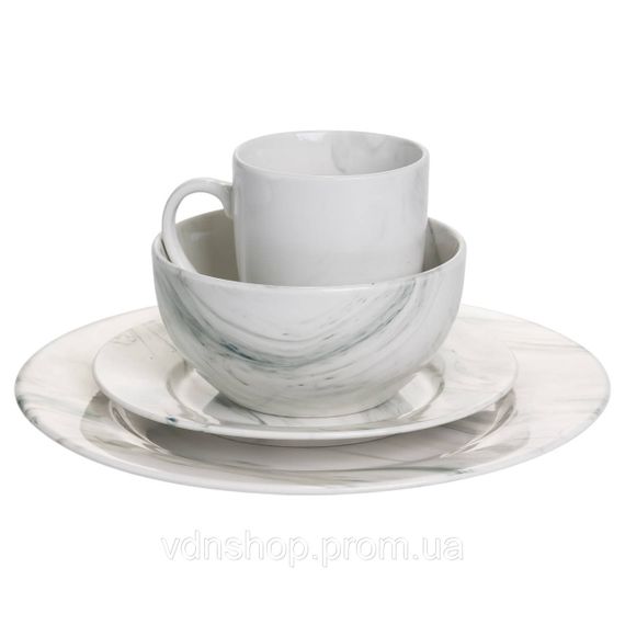 Столовий набір посуду тарілок і чашок 16 предметів на 4 персони Marmor порцеляновий, обідній столовий сервіз тарілок MD-16-2G | Зображення 5