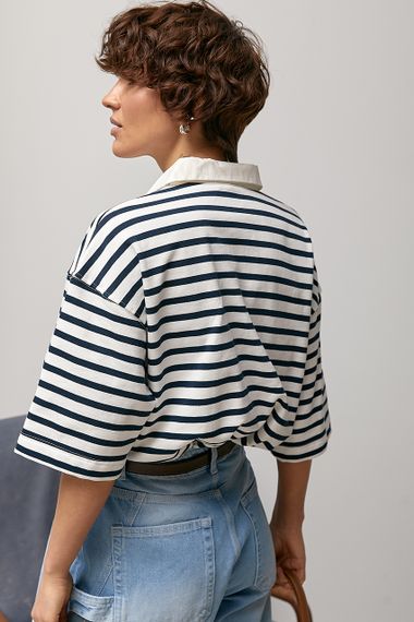 Футболка-поло у смужку - темно-синій цвет, M (є розміри) | Зображення 1