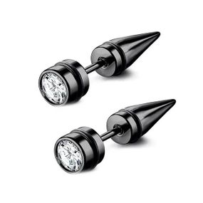 Чоловічі жіночі чорні сережки гвоздики маятник кинджал з нержавіючої сталі з білим фіанітом готик панк