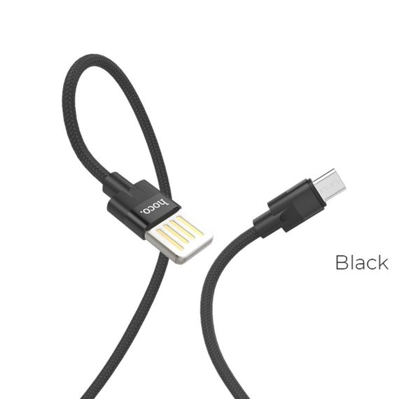 Кабель HOCO U55 USB to Micro 2.4A, 1.2m, nylon. zinc connectors, Black | Зображення 1