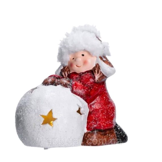Новогодняя фигурка с подсветкой Девочка со снежным шаром 12×7×12 (см) Красный CR-5-11