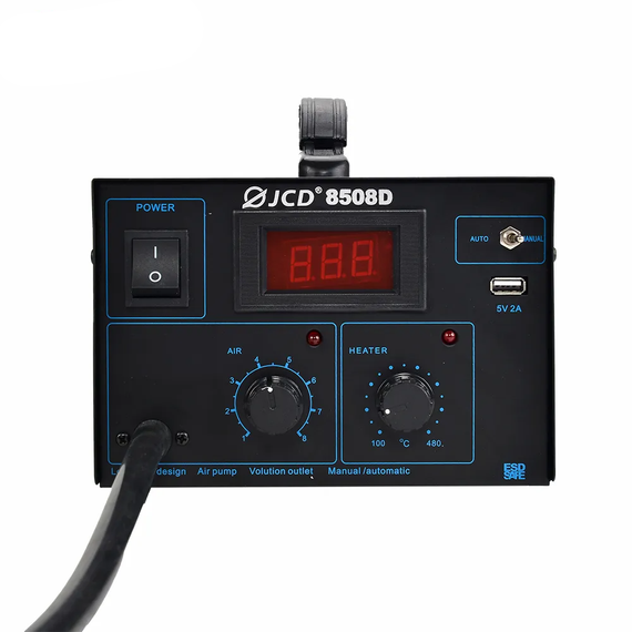 Паяльна станція JCD 8508D, термофен з РК-дисплеєм + 3 насадки Чорний (sv2439) | Зображення 7