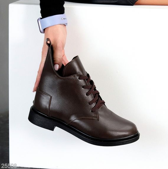 Дизайнерські шкіряні зимові низькі черевики асиметричний дизайн колір Шоколад | Зображення 1