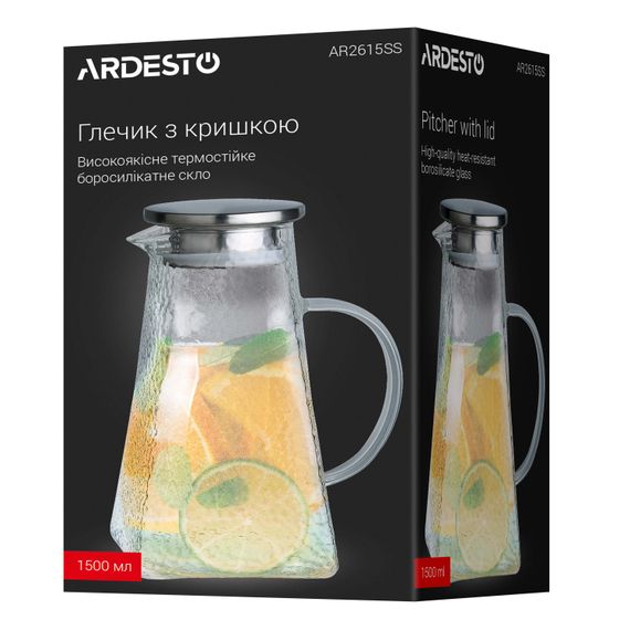 Глечик ARDESTO з кришкою, 1500мл, боросилікатне скло, нержавіюча сталь, прозорий (AR2615SS) | Зображення 4