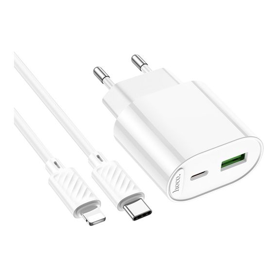 Мережевий зарядний пристрій Hoco C109A 1 USB-C/1USB PD/QC 20W+Type-C to Lightning | Зображення 4