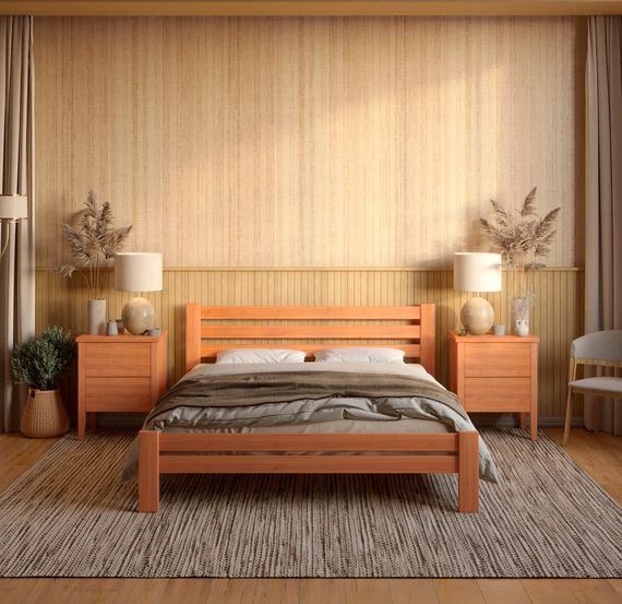 Двоспальне дерев&#039;яне ліжко Mebigrand Прем&#039;єра Яблуня 140х200 см (MBG-2908)