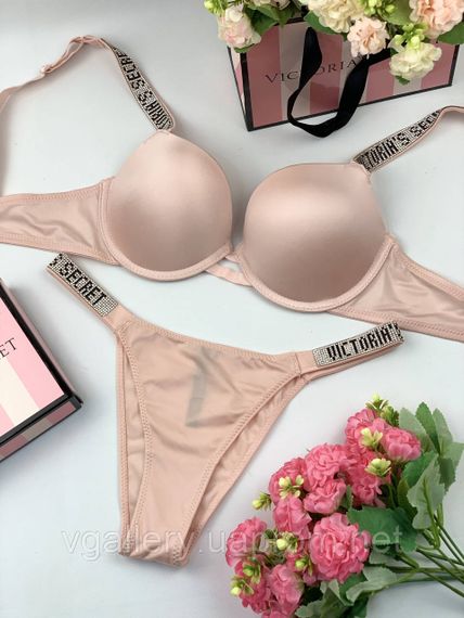 Жіночий комплект Victoria's Secret зі стразами, жіночий комплект зі стразами Преміум 75B, Бежевий | Зображення 1