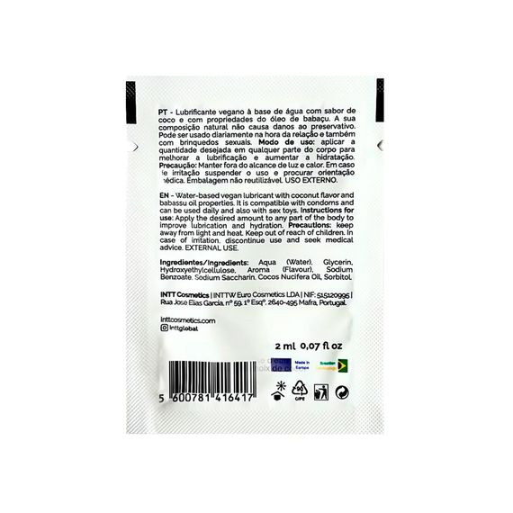 Пробник доглядального лубриканта Intt Coconut з кокосовою олією на водній основі (2 мл) | Зображення 1