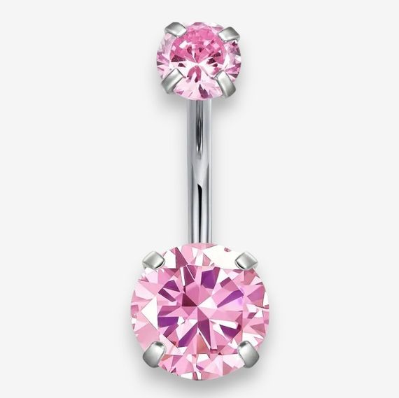 Серьга для пирсинга пупка, бананка классика, розовые фианиты, нержавеющая сталь, Liresmina Jewelry