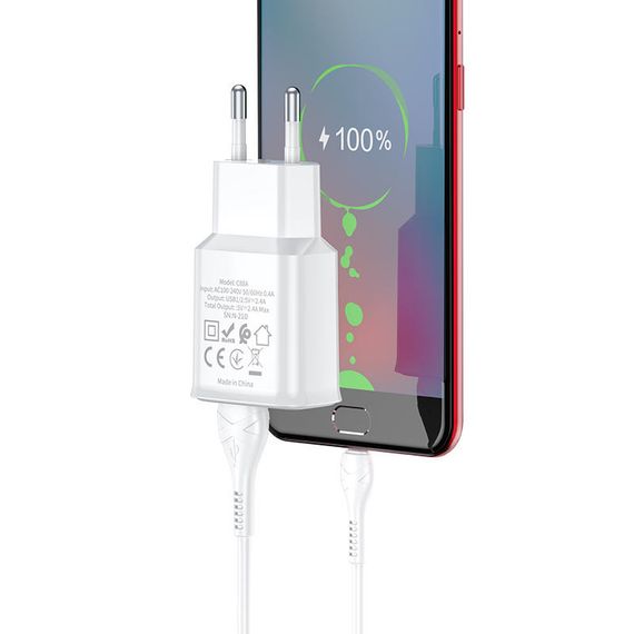 СЗУ Hoco C88A Star round 2.4A (2USB-A) + кабель USB to Type-C Белый | Зображення 3