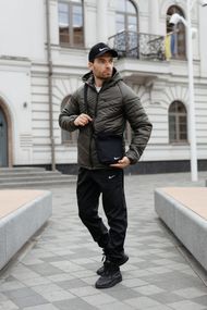 Комплект чоловічий: куртка Motion Nike хакі + штани "President" чорні. Барсетка у подарунок! (1882782072)