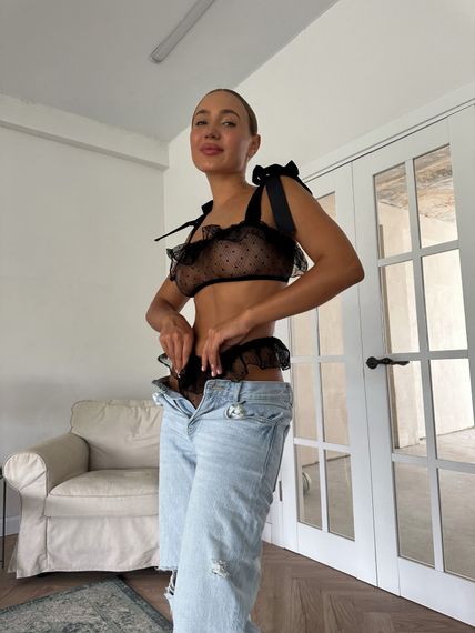 Сетчатый комплект белья с воланами D&A, XS/S, топ, стринги