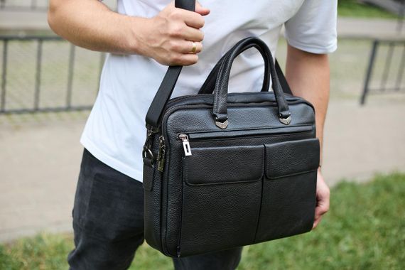 Сумка чоловіча офісна через плече 39х29х10, практичний шкіряний портфель для бізнесу, сумочка для навання, чорний | Зображення 3
