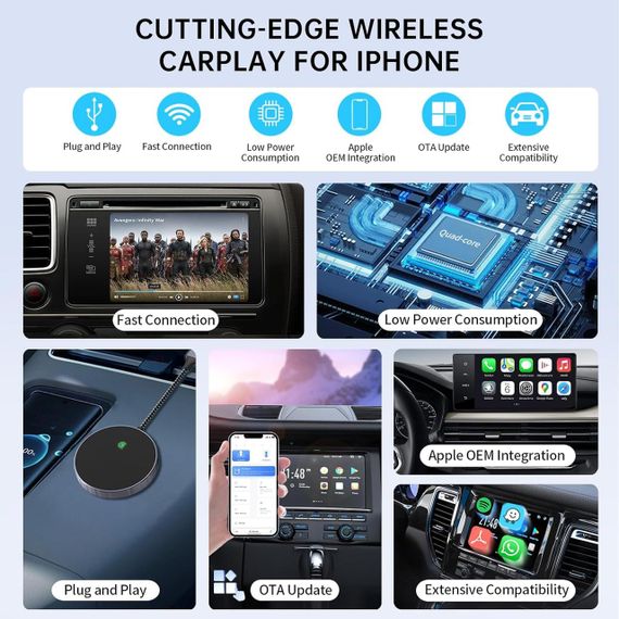 Бездротовий адаптер CarPlay Plug & Play, перетворення дротового Карплей для iPhone iOS 10+ для авто з 2015 року | Зображення 1