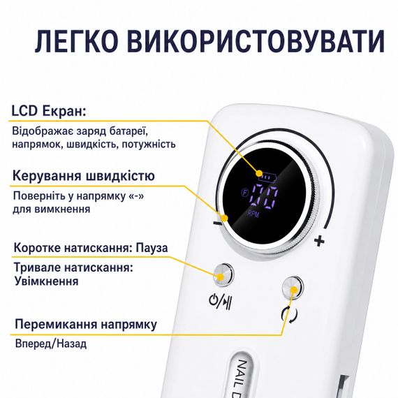 Фрезер для маникюра и педикюра Nail Polisher Machine / Портативный аккумуляторный фрезер  6в1 45000 об/мин | Зображення 4