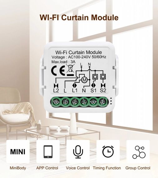 Tuya WIFI реле для фазного керування шторами | Зображення 1