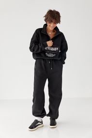 Теплий спортивний костюм із принтом - чорний цвет, L/XL (є розміри)