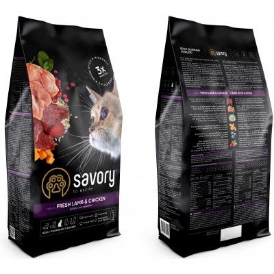 Сухой корм для кошек Savory Adult Cat Steril Fresh Lamb and Chicken 2 кг (4820232630112) | Зображення 1