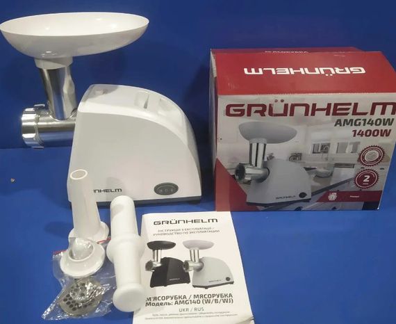 Електрична м'ясорубка Grunhelm AMG140W для м'яса побутова електром'ясорубка Біла | Зображення 2