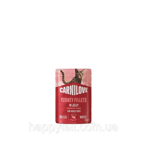 Вологий корм Carnilove Cat Jelly Turkey з індичкою та валеріаною в желе для дорослих котів пауч 85 г