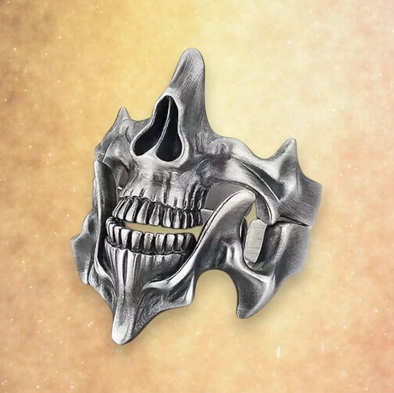 Суворе сріблясте кільце набір 2 шт у вигляді щелепи скелета ретро стиль розмір регулюється