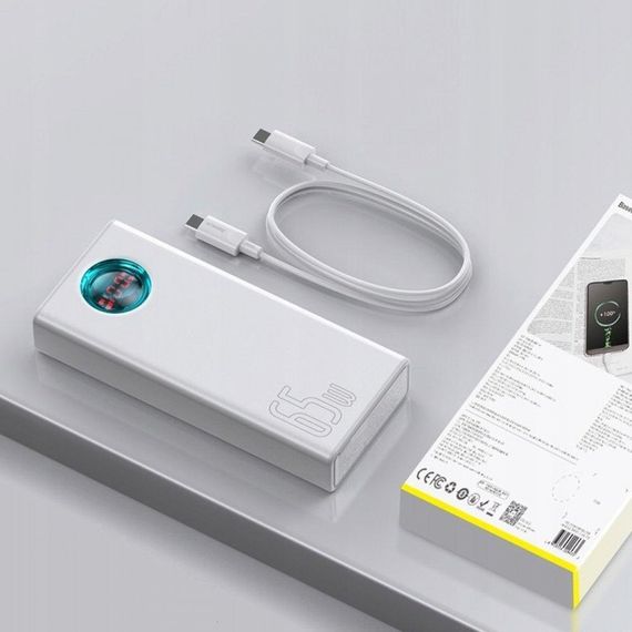 Повербанк Baseus Amblight 30000mAh 65W, 4USB + 2 Type-C, PD/QC, для ноутбука, білий