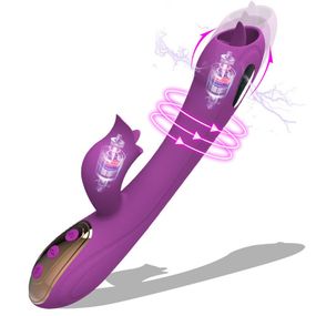 Вібратор з електростимуляцією та язичком (фіолетовий, USB)