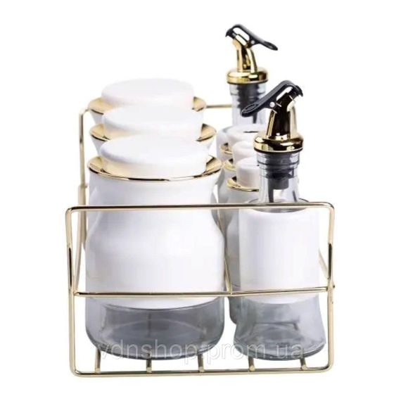 Набір для спецій на підставці з пляшками для олії та оцту 8 предметів Білий HP-1360W | Зображення 3