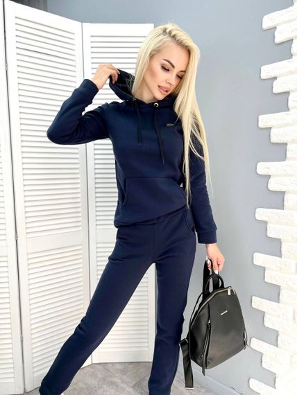 Женский теплый спортивный костюм на флисе худи и штаны, GF5701 цвет темно-синий, размер 50/52