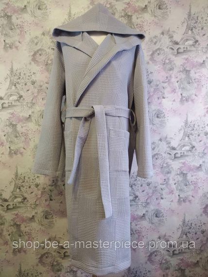 Халат жіночий вафельний банний у басейн домашній бавовняний з капюшоном сірий 54