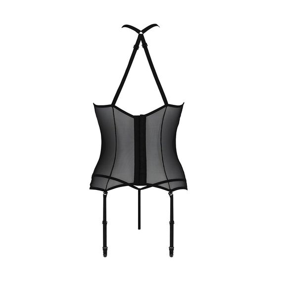 Корсет з пажами Passion SATARA CORSET XXL/XXXL black, стрінги, мереживо, застібки спереду та ззаду | Зображення 3