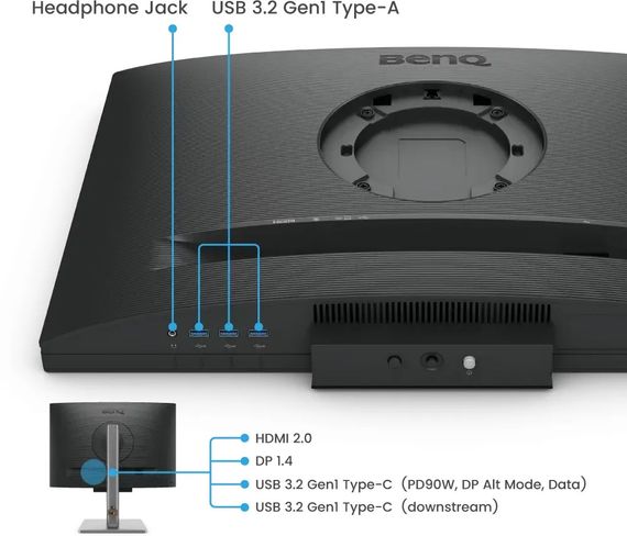 TFT 24.1" BenQ RD240Q, WQXGA, 16:10, USB-C, HDMI, DP, HAS, Pivot, колонки, темно-сірий | Зображення 3