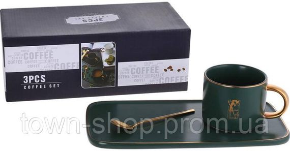 Кофейный набор Coffee Prelude "Bona" 200мл с тарелкой и ложкой, зеленый | Зображення 1