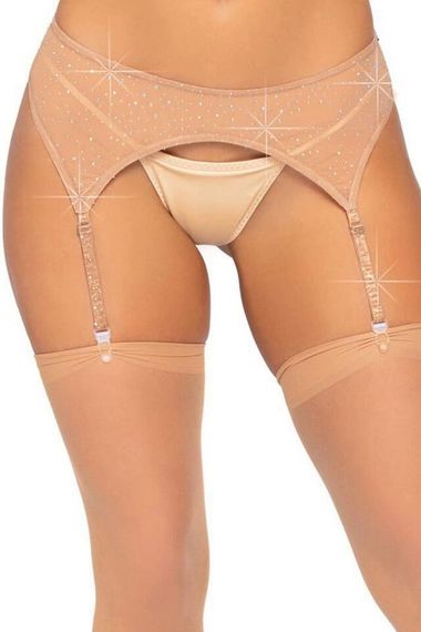 Пояс для панчіх зі стразами Leg Avenue Rhinestone Garterbelt One Size Тілесний