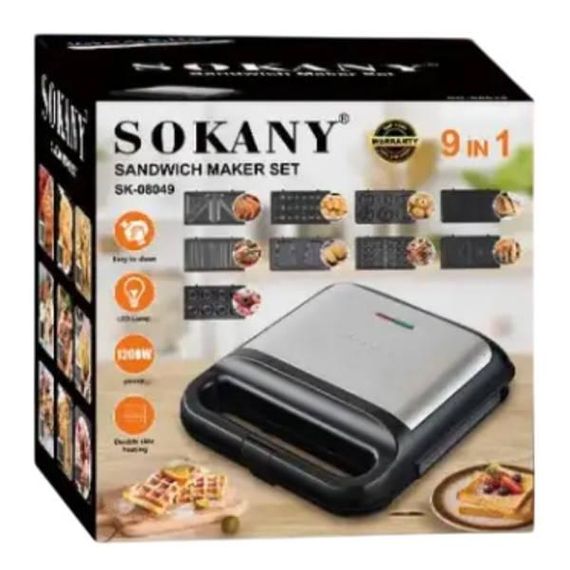 Мультимейкер сендвічниця з антипригарним покриттям 9в1 1200 Вт Sokany SK-08049