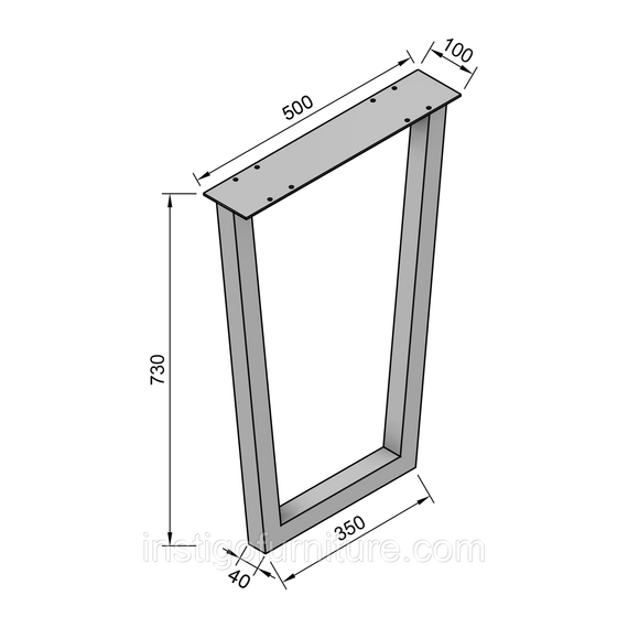 Комплект опор для столу з металу 500×100mm, H=730mm (профільна труба: 40x40mm) Сірий | Зображення 7