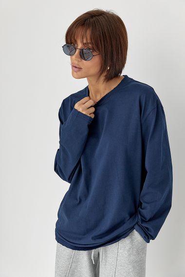 Однотонний базовий лонг oversize - темно-синій цвет, ONE SIZE (є розміри) | Зображення 4