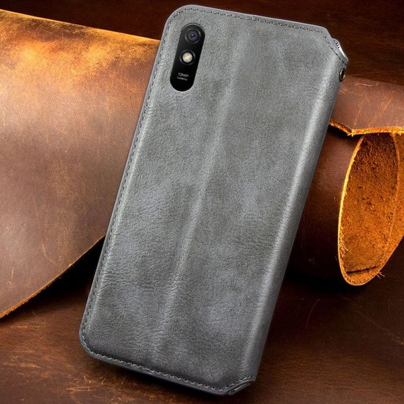 Кожаный чехол книжка GETMAN Cubic (PU) для Xiaomi Redmi 9A Штучна шкіра, Слот для візитки, Сірий | Зображення 3