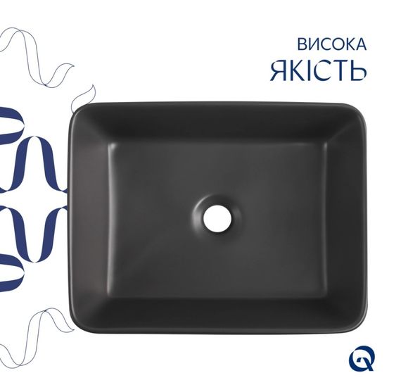 Раковина накладна Qtap Tern Anthracite, прямокутна, з донним клапаном QT17116069AN | Зображення 3