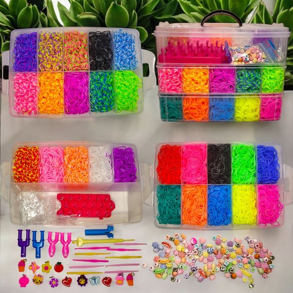 Набір гумок для плетіння 20000 шт Loom Bands - 3 яруси у кейсі з верстатом, гачками, шармами та намистинами